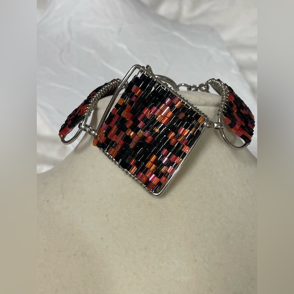 Sterling Silver Toggle Clasp Multicolor Seed Bead… - image 1